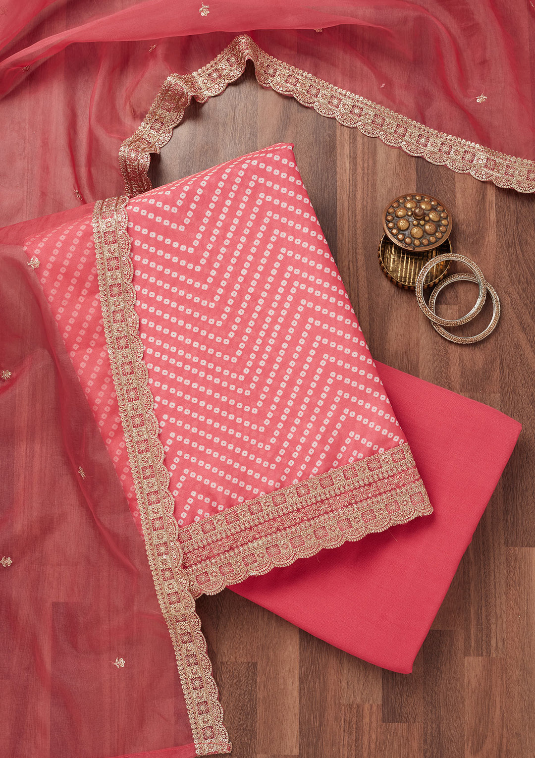Pink Zariwork Tissue Unstitched Salwar Suit