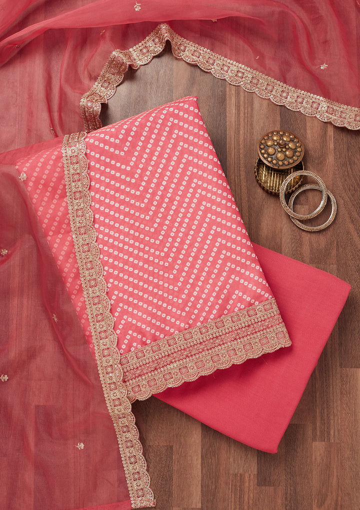 Pink Zariwork Tissue Unstitched Salwar Suit