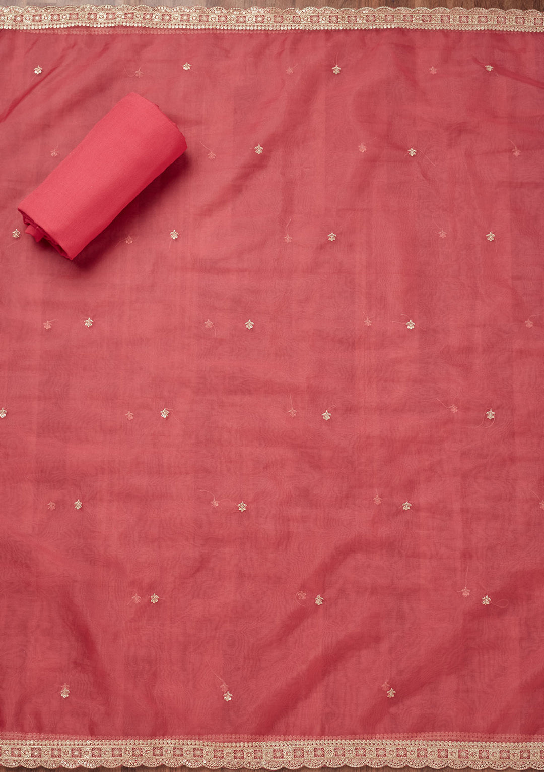 Pink Zariwork Tissue Unstitched Salwar Suit