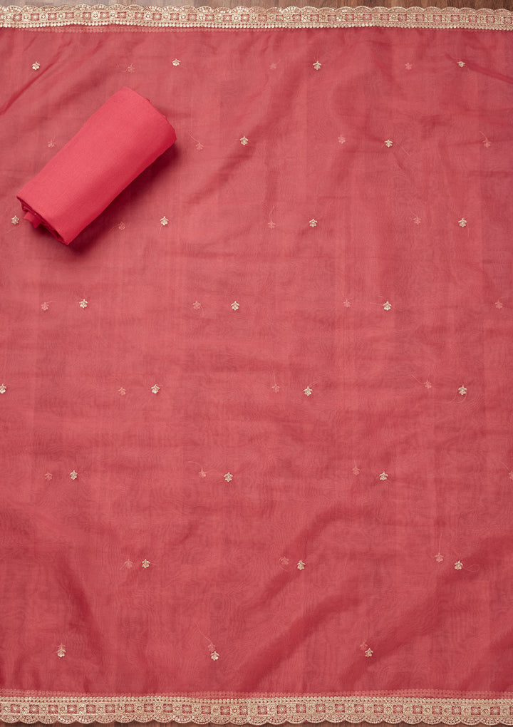 Pink Zariwork Tissue Unstitched Salwar Suit