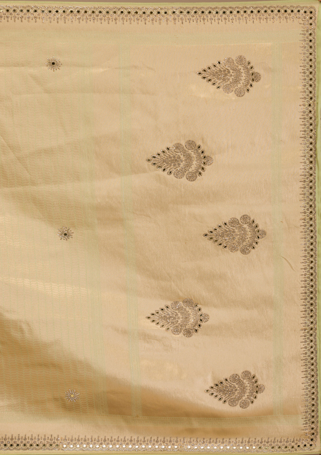 Pista Green Mirrorwork Soft Silk Saree