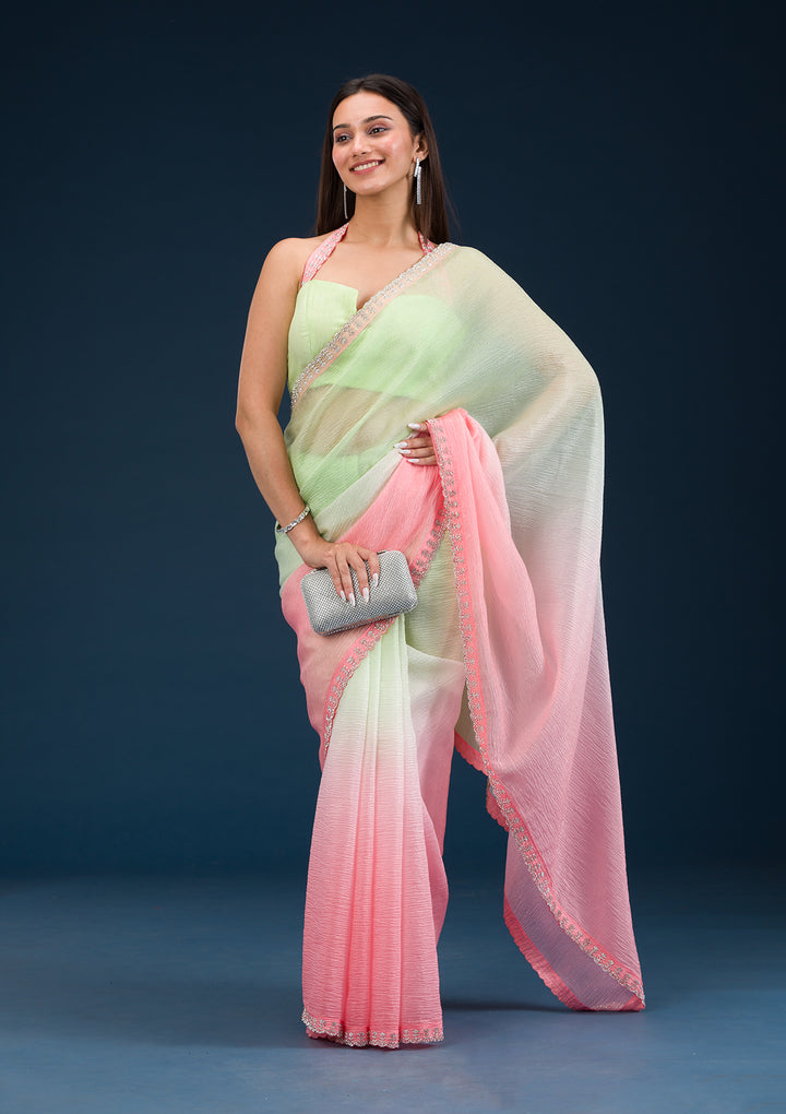 Pista Green Stonework Tissue Saree