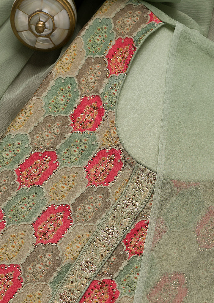 Light Green Swarovski Semi Crepe Unstitched Salwar Suit