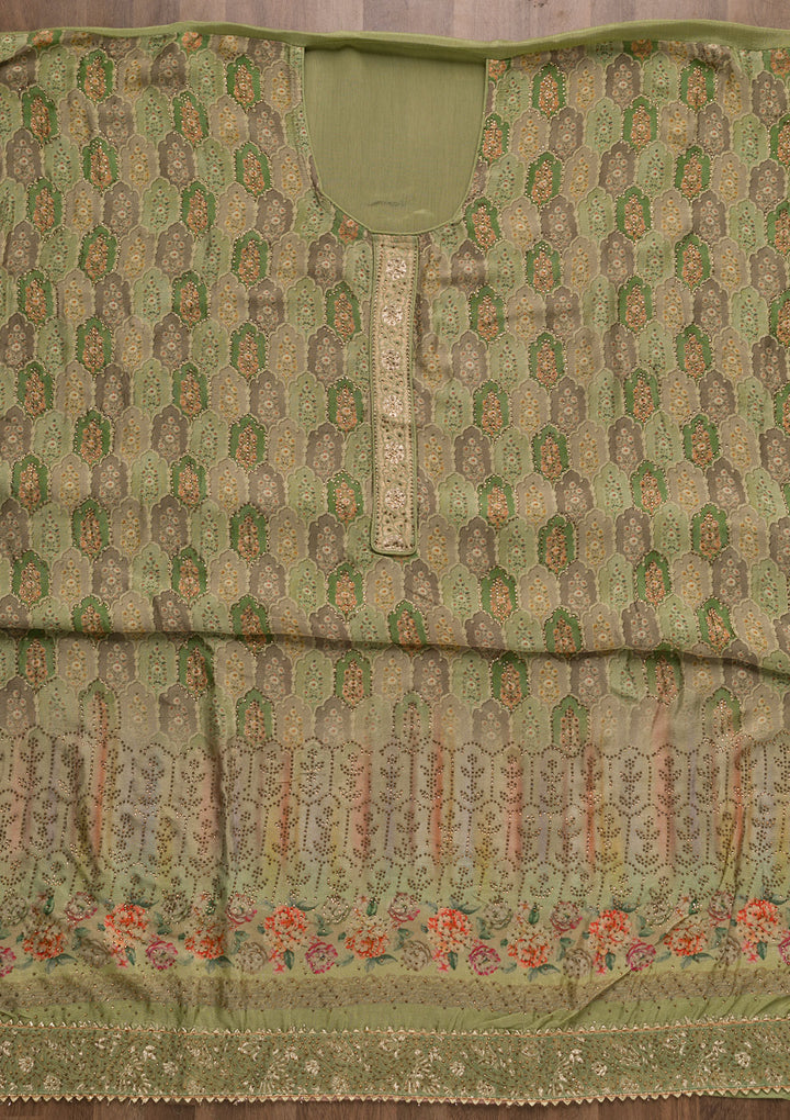 Pista Green Swarovski Semi Crepe Unstitched Salwar Suit