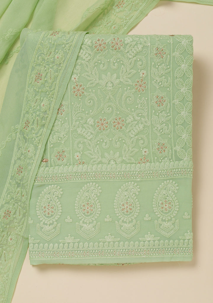 Pista Green Threadwork Georgette Unstitched Salwar Suit