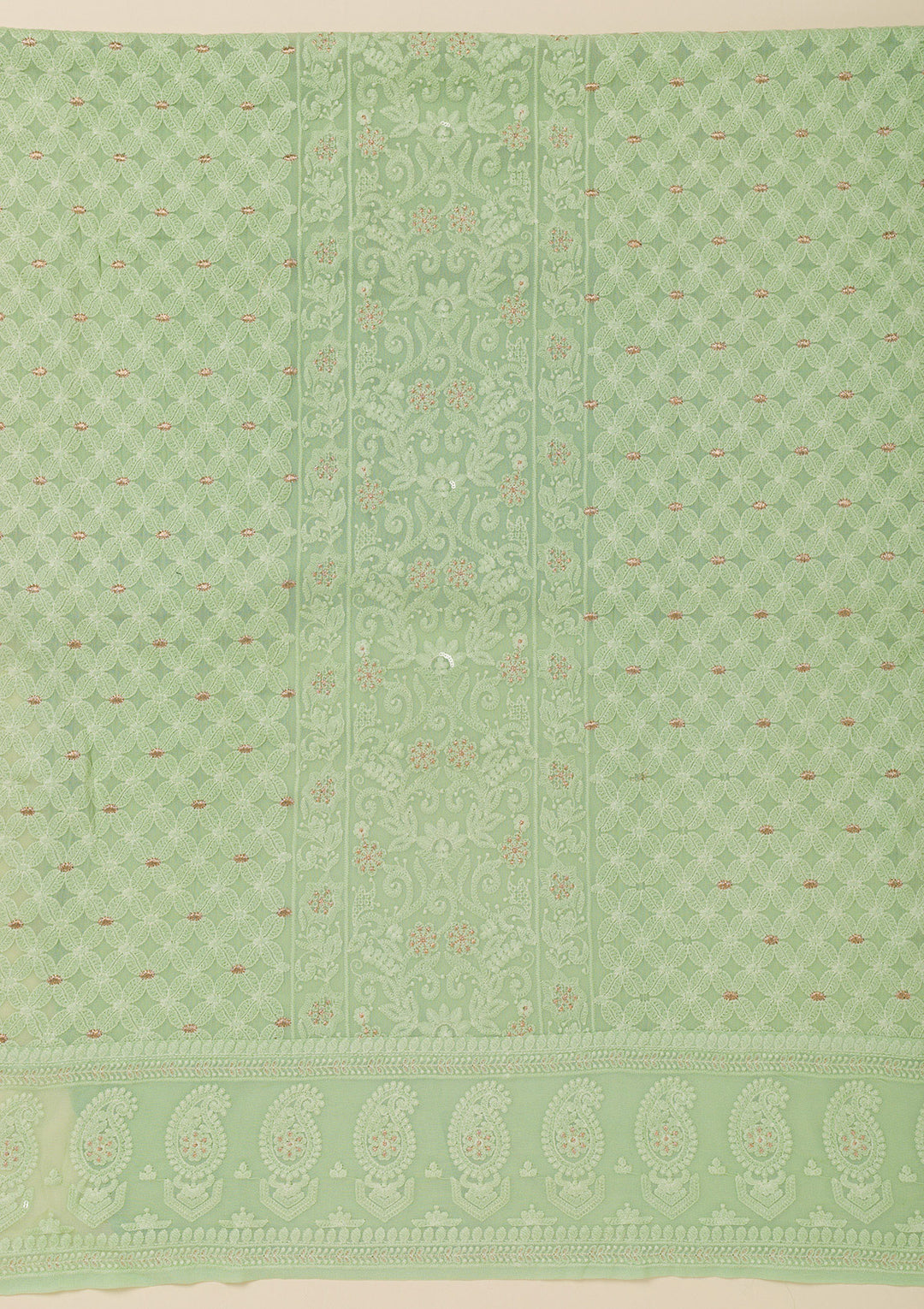 Pista Green Threadwork Georgette Unstitched Salwar Suit