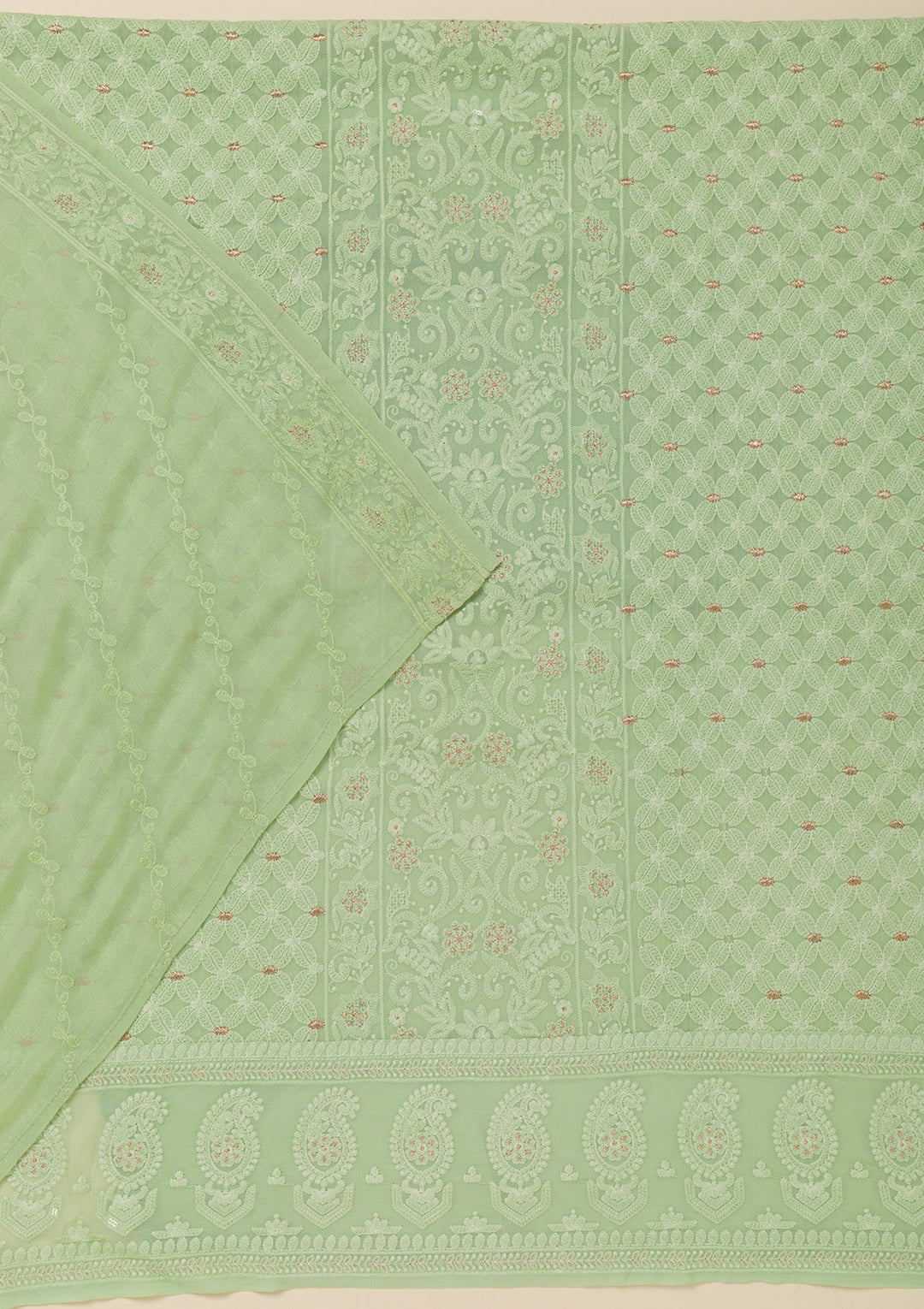 Pista Green Threadwork Georgette Unstitched Salwar Suit