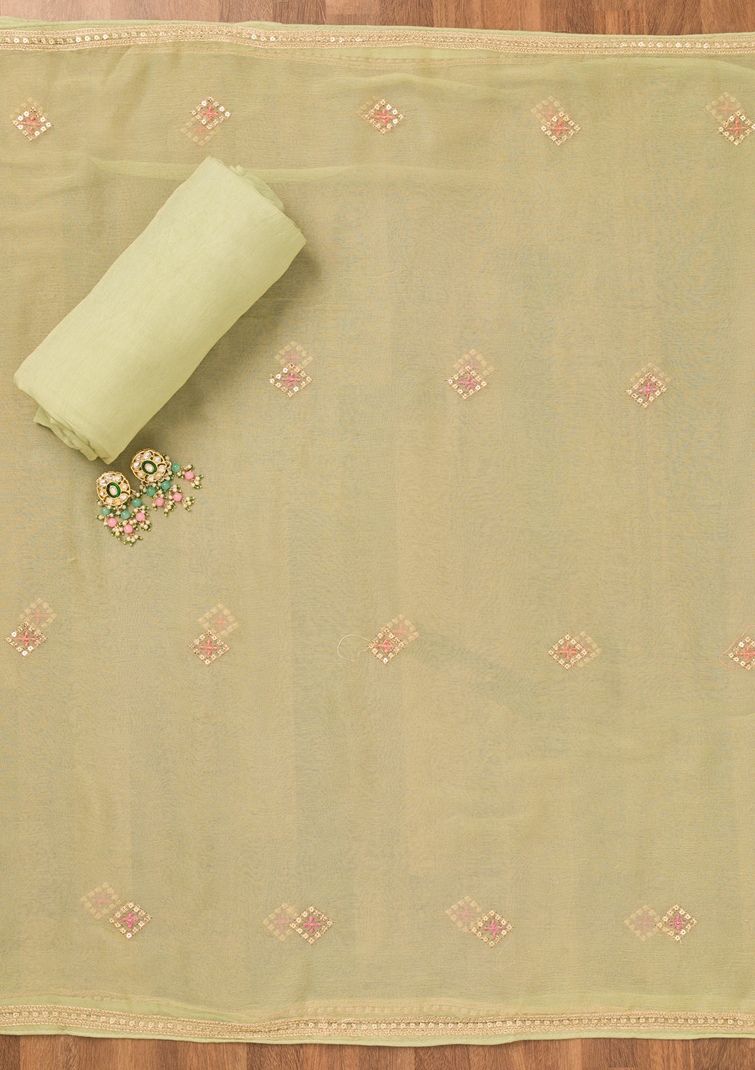 Pista Green Threadwork Georgette Unstitched Salwar Suit
