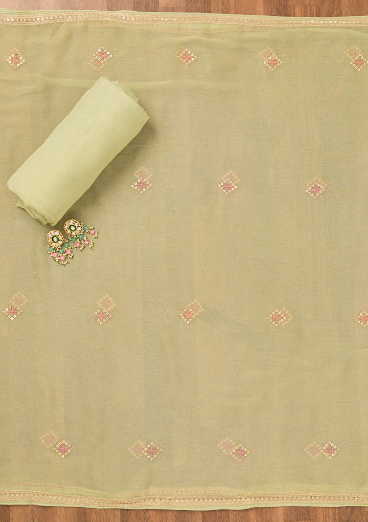 Pista Green Threadwork Georgette Unstitched Salwar Suit
