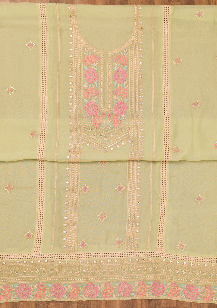 Pista Green Threadwork Georgette Unstitched Salwar Suit
