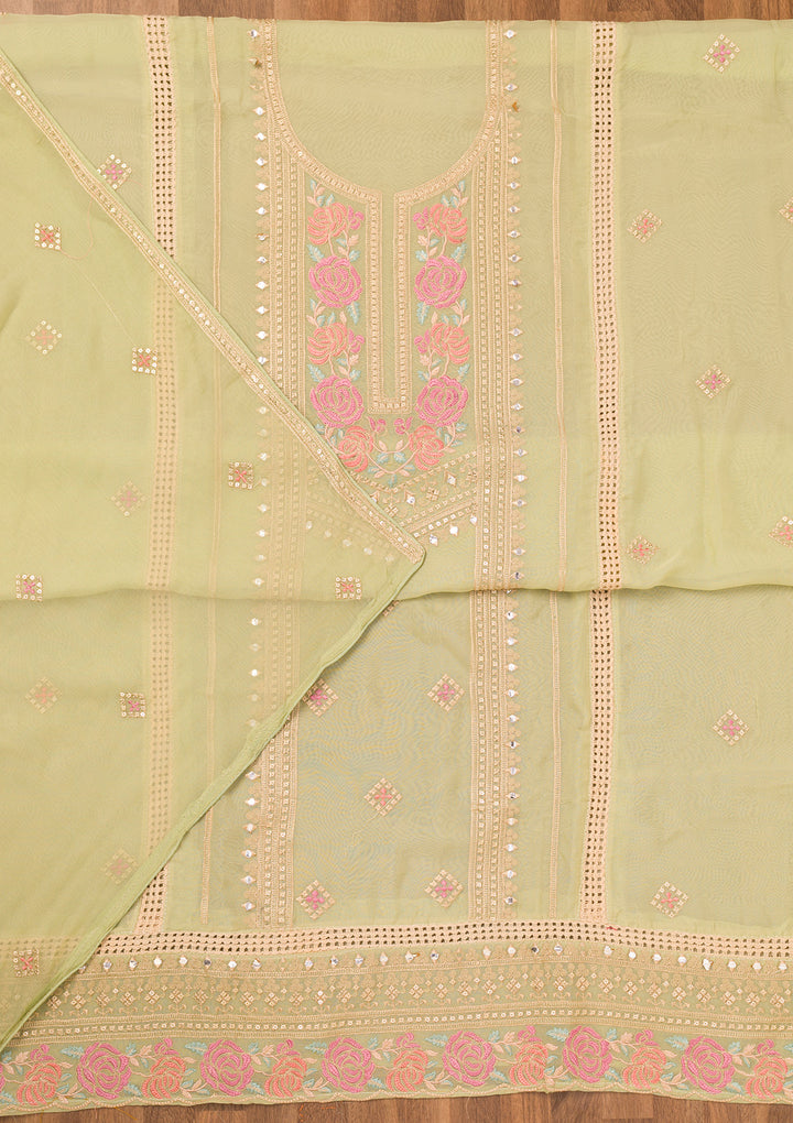Pista Green Threadwork Georgette Unstitched Salwar Suit