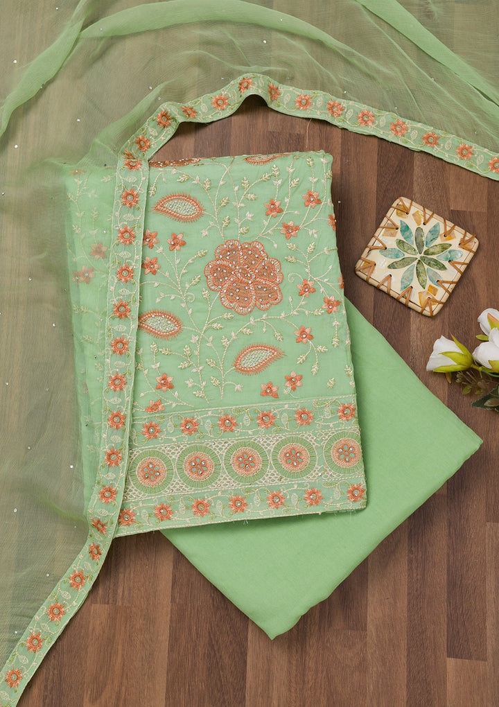 Pista Green Threadwork Georgette Unstitched Salwar Suit