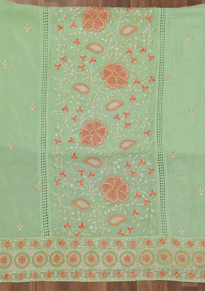 Pista Green Threadwork Georgette Unstitched Salwar Suit