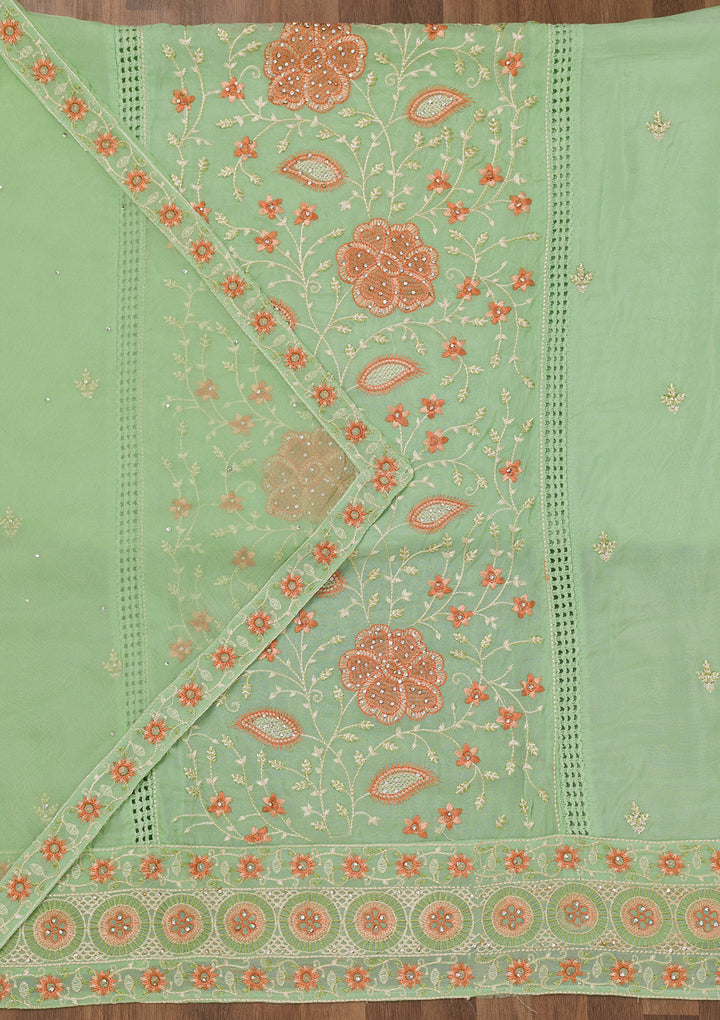 Pista Green Threadwork Georgette Unstitched Salwar Suit