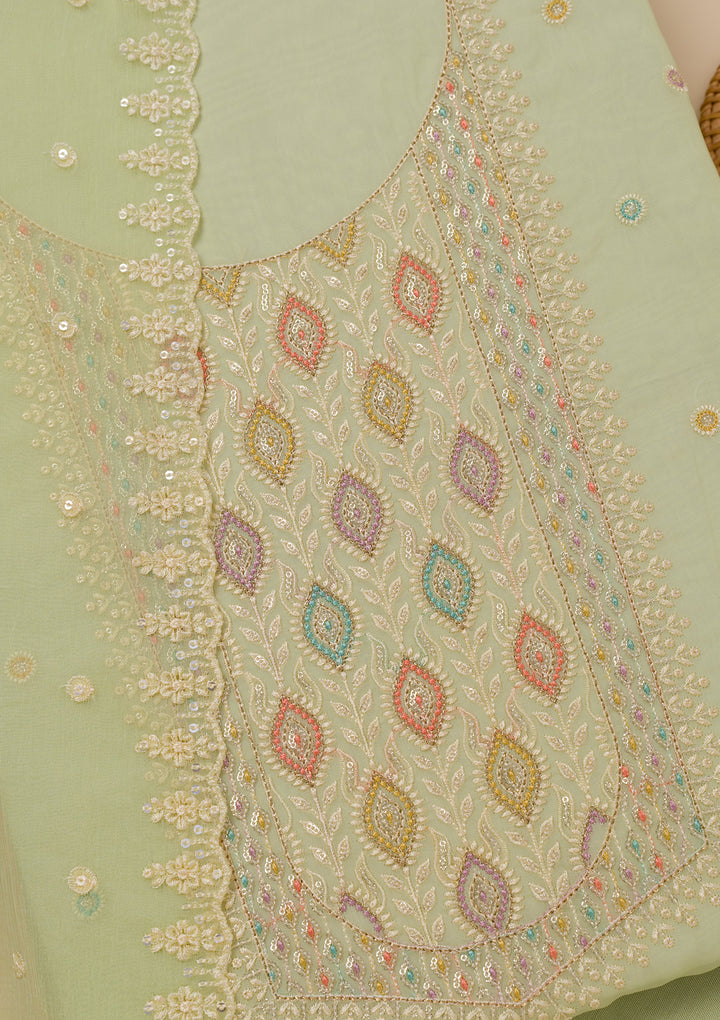 Pista Green Threadwork Georgette Unstitched Salwar Suit