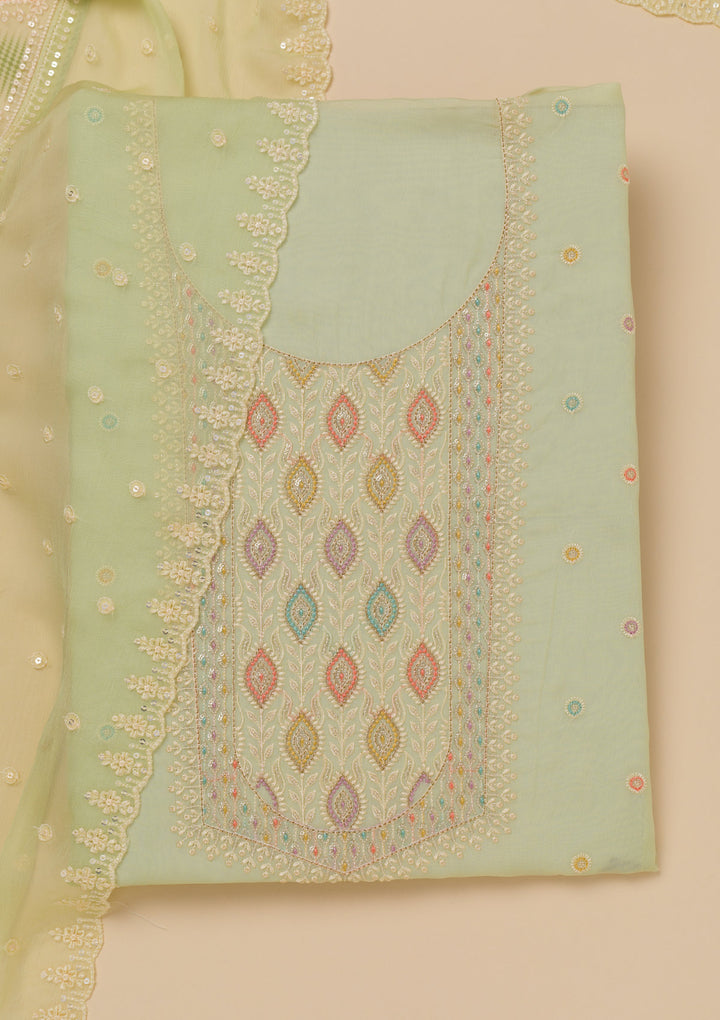 Pista Green Threadwork Georgette Unstitched Salwar Suit