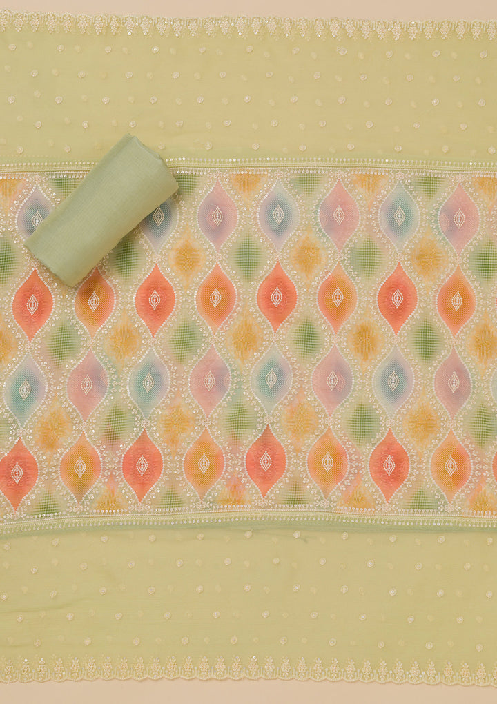 Pista Green Threadwork Georgette Unstitched Salwar Suit