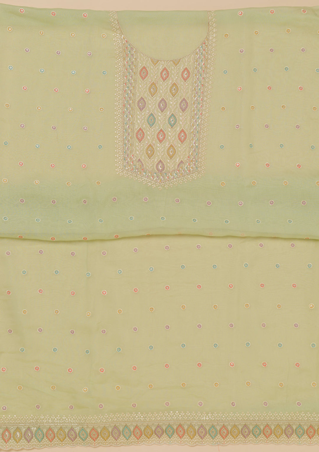 Pista Green Threadwork Georgette Unstitched Salwar Suit