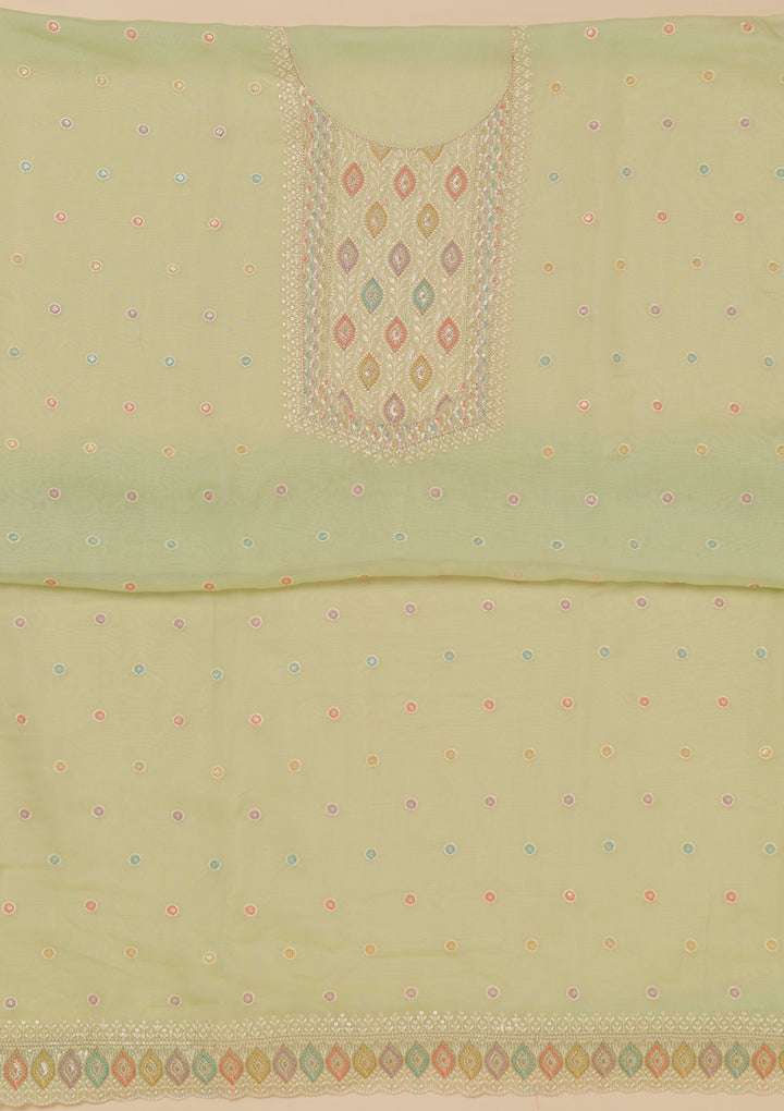 Pista Green Threadwork Georgette Unstitched Salwar Suit