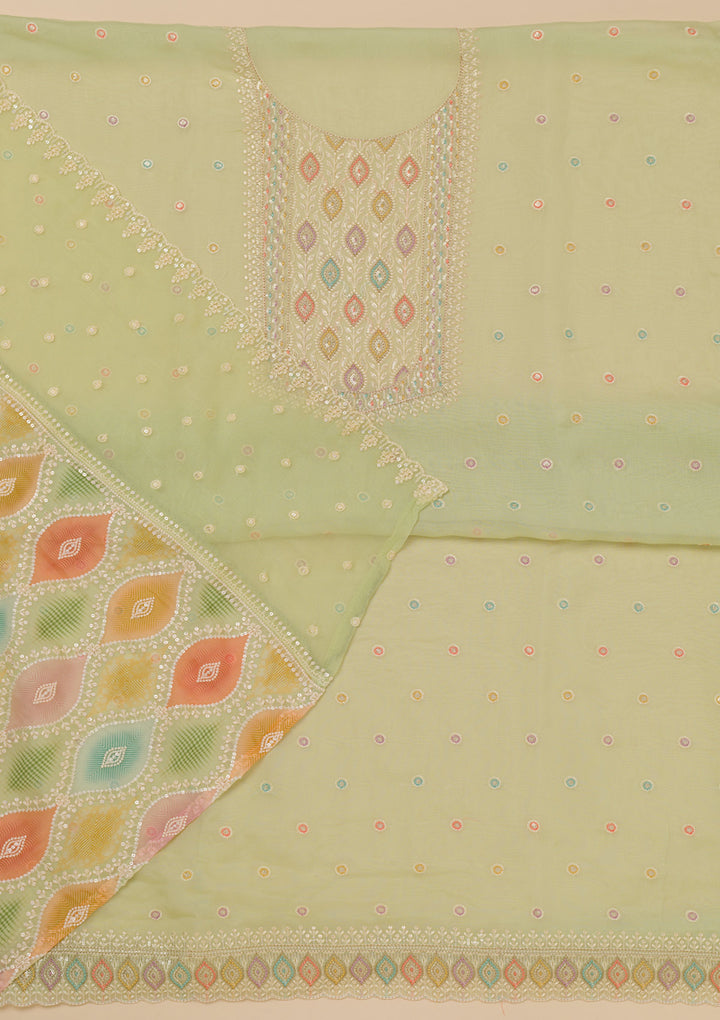 Pista Green Threadwork Georgette Unstitched Salwar Suit