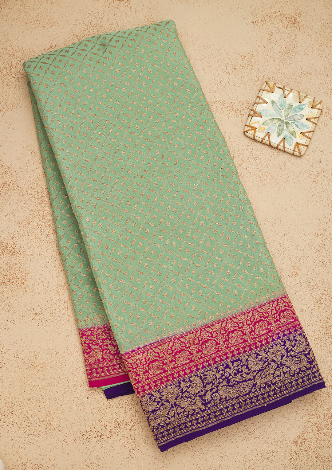Pista Green Zariwork Pure Silk Saree