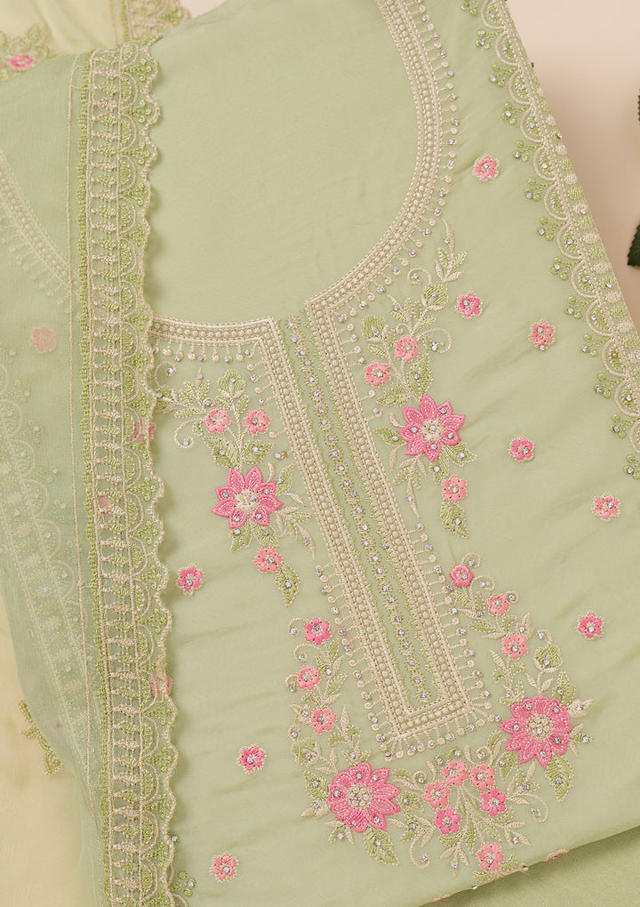 Pista Green Zariwork Georgette Unstitched Salwar Suit