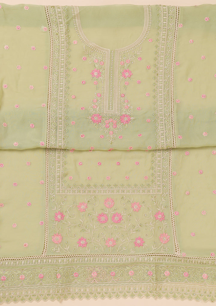 Pista Green Zariwork Georgette Unstitched Salwar Suit