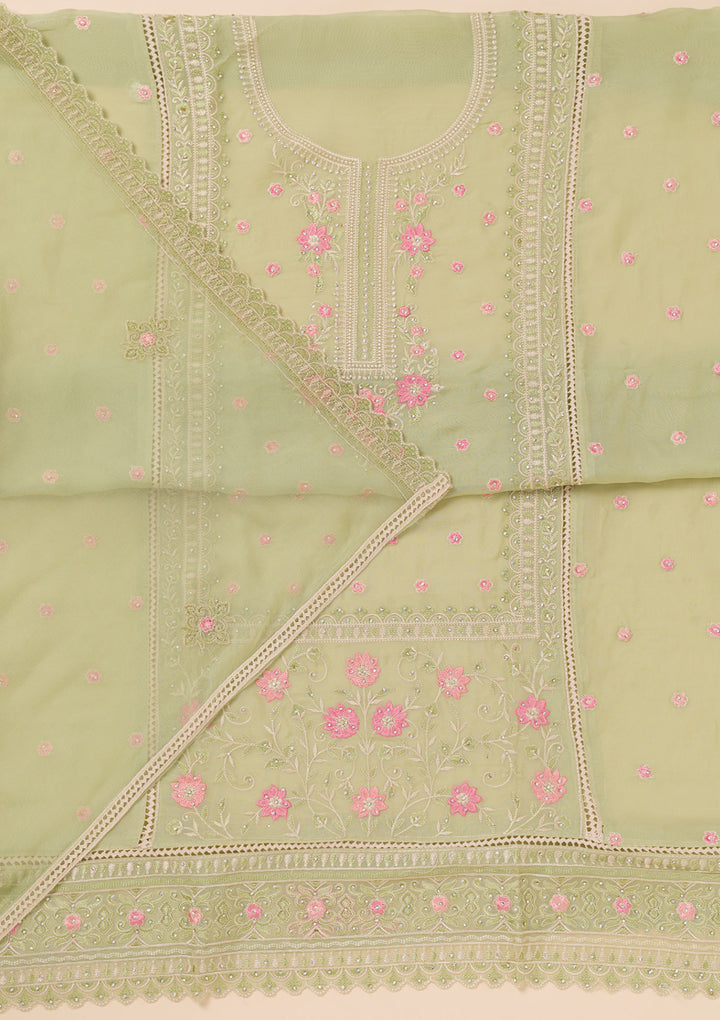 Pista Green Zariwork Georgette Unstitched Salwar Suit