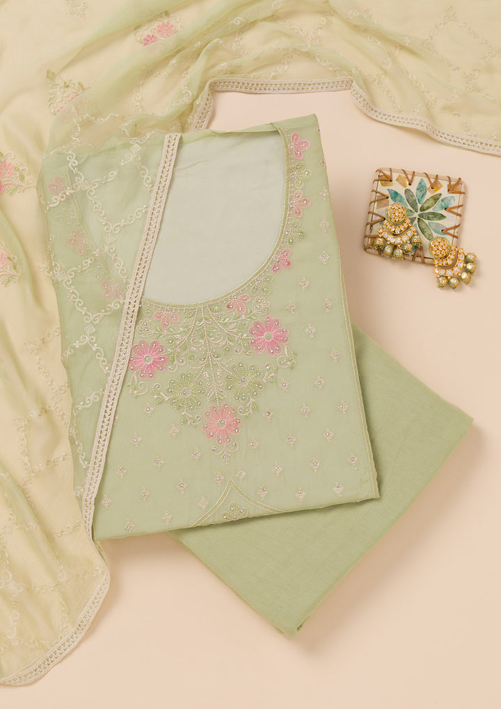 Pista Green Zariwork Georgette Unstitched Salwar Suit