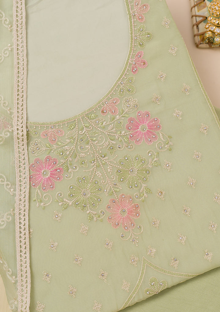 Pista Green Zariwork Georgette Unstitched Salwar Suit
