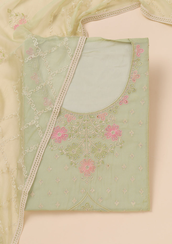 Pista Green Zariwork Georgette Unstitched Salwar Suit