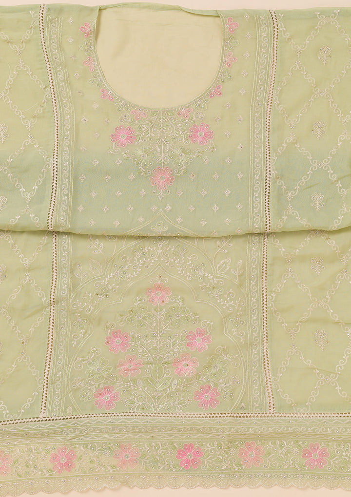Pista Green Zariwork Georgette Unstitched Salwar Suit