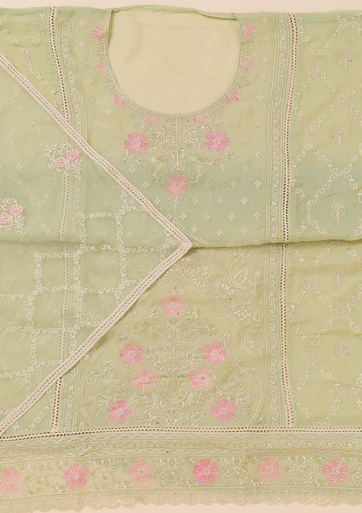 Pista Green Zariwork Georgette Unstitched Salwar Suit