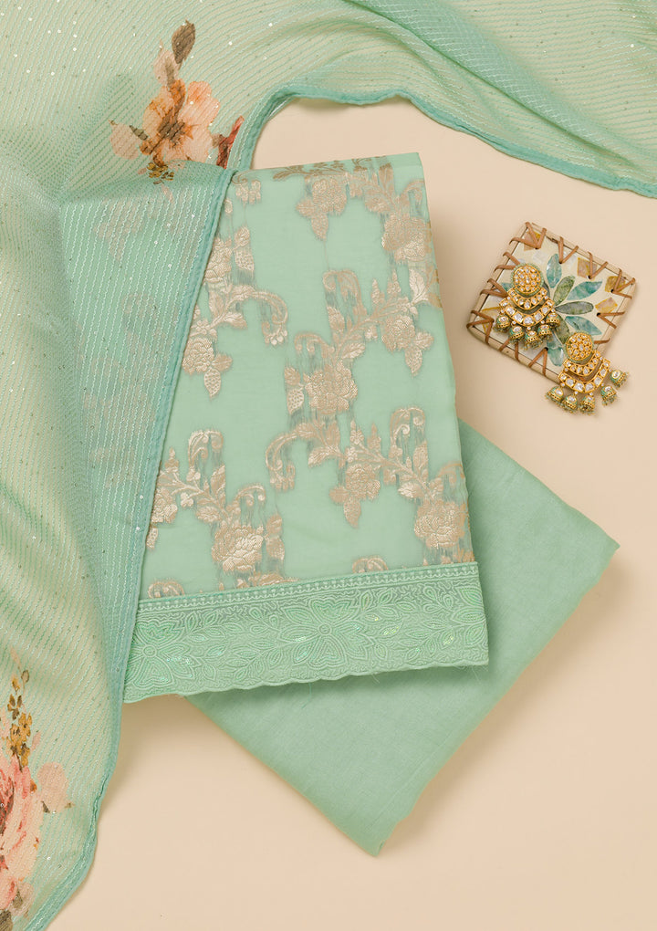 Pista Green Zariwork Georgette Unstitched Salwar Suit
