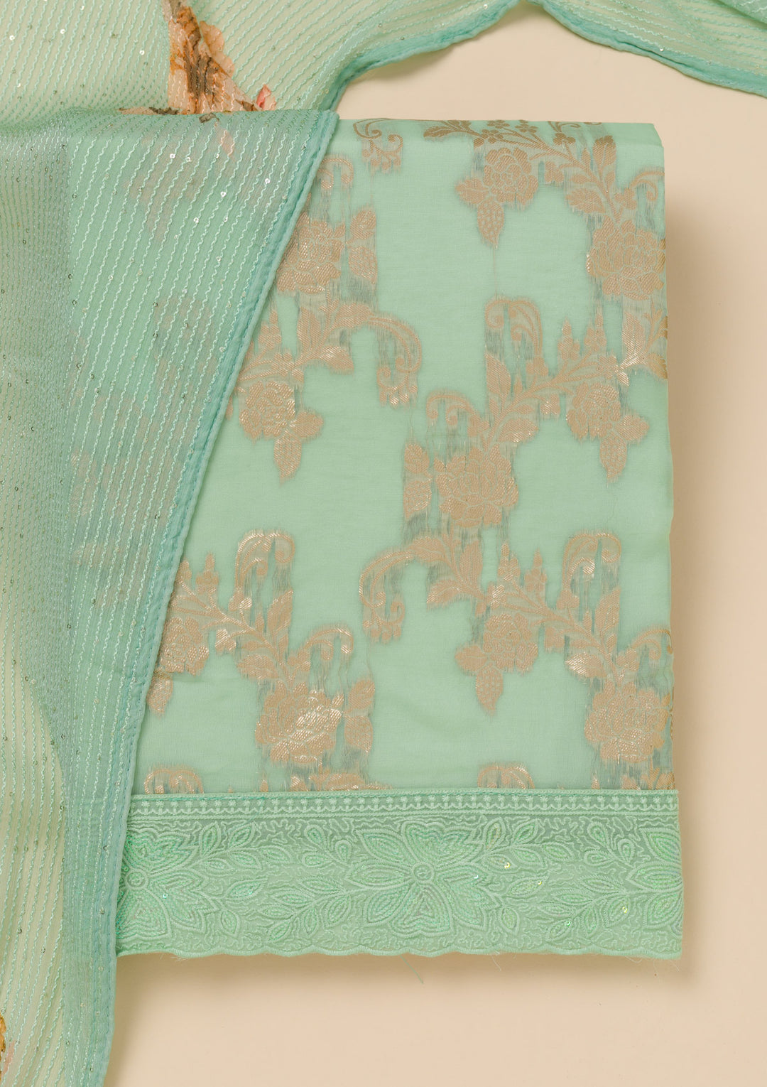 Pista Green Zariwork Georgette Unstitched Salwar Suit