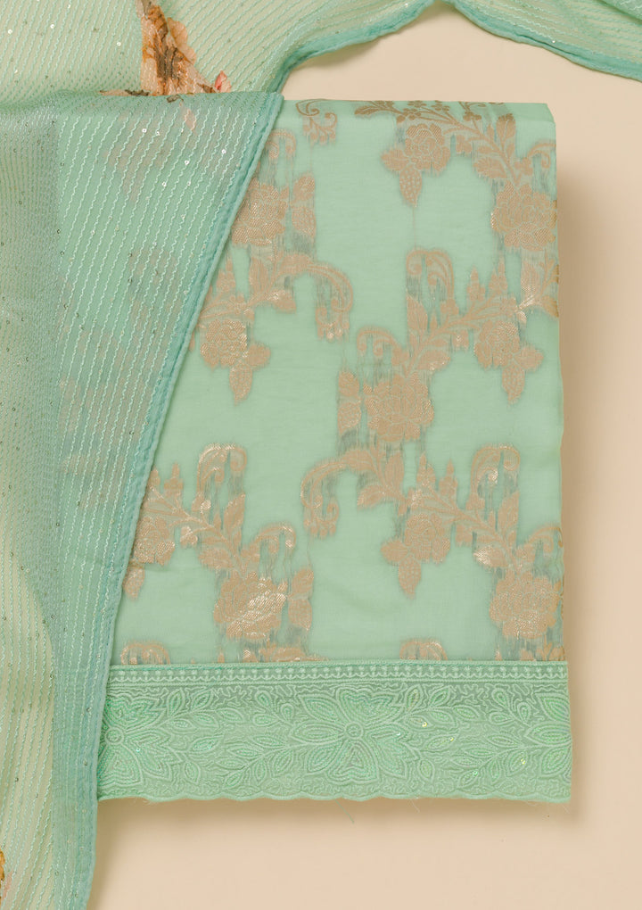 Pista Green Zariwork Georgette Unstitched Salwar Suit