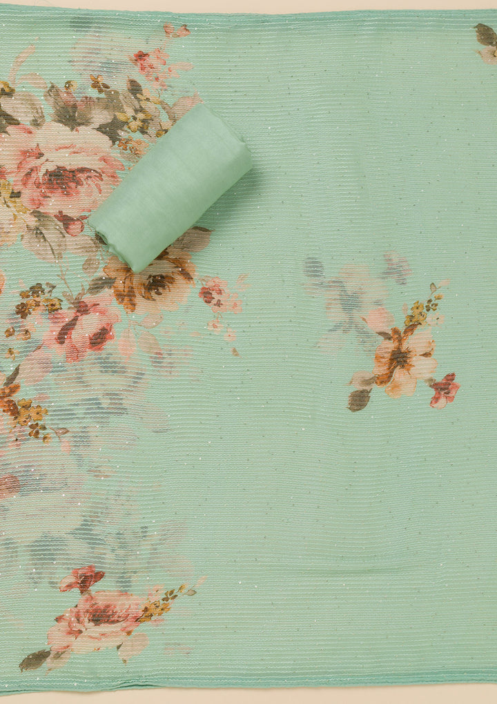 Pista Green Zariwork Georgette Unstitched Salwar Suit