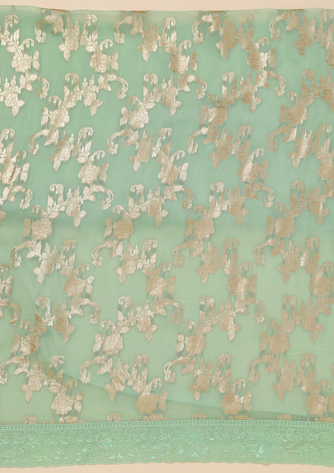 Pista Green Zariwork Georgette Unstitched Salwar Suit