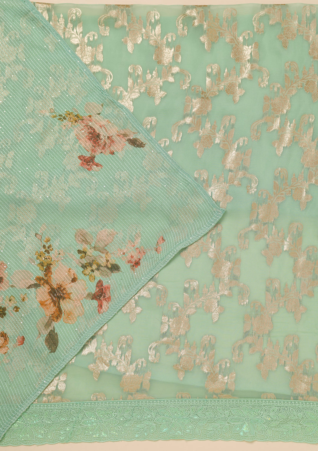 Pista Green Zariwork Georgette Unstitched Salwar Suit