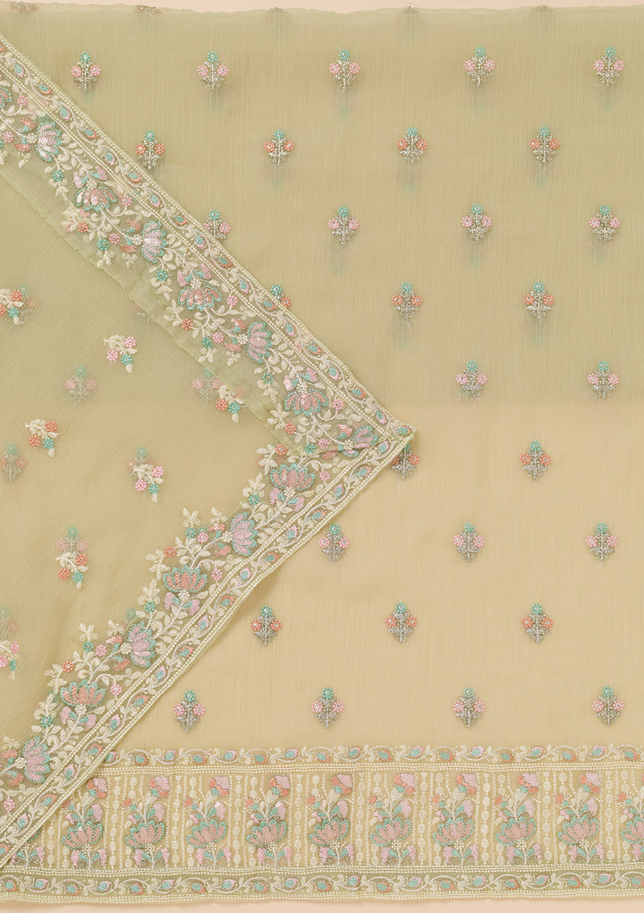Pista Green Zariwork Organza Unstitched Salwar Suit