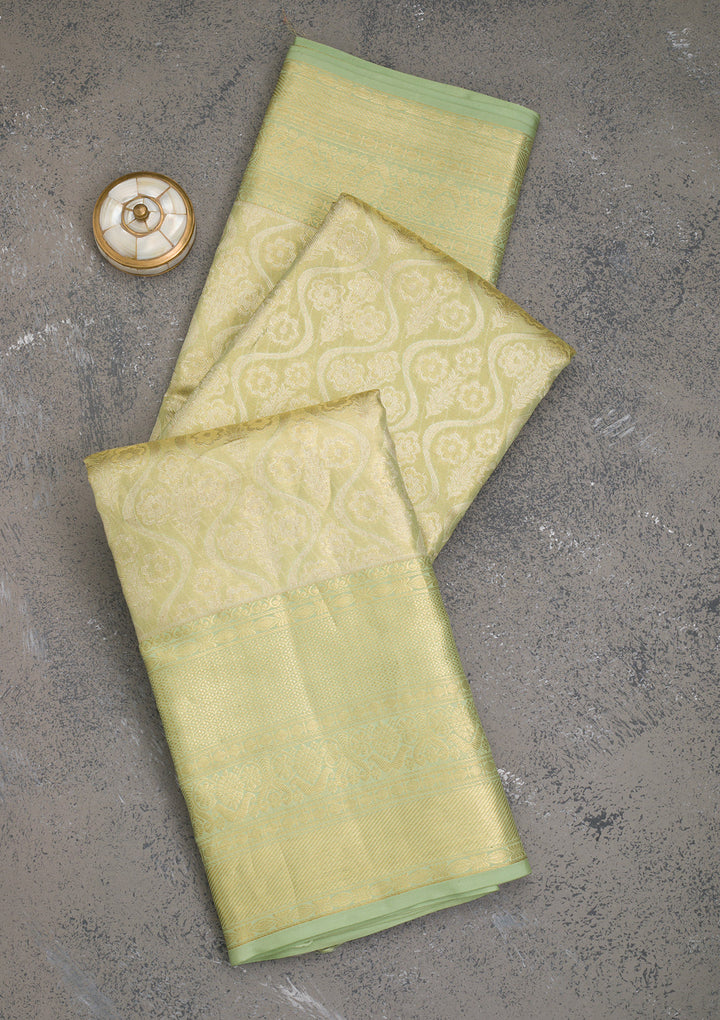 Pista Green Zariwork Kanjivaram Pure Silk Saree