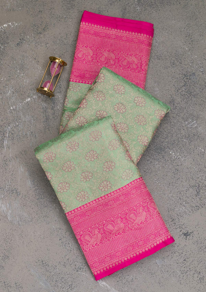 Pista Green Zariwork Pure Silk Saree