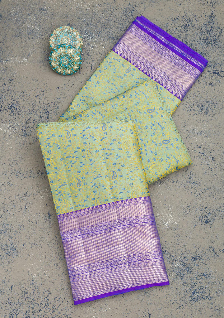 Pista Green Zariwork Pure Silk Saree