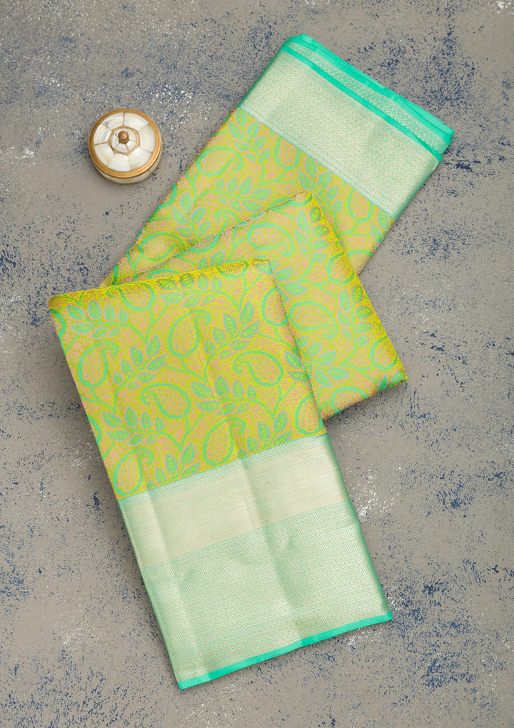 Pista Green Zariwork Pure Silk Saree