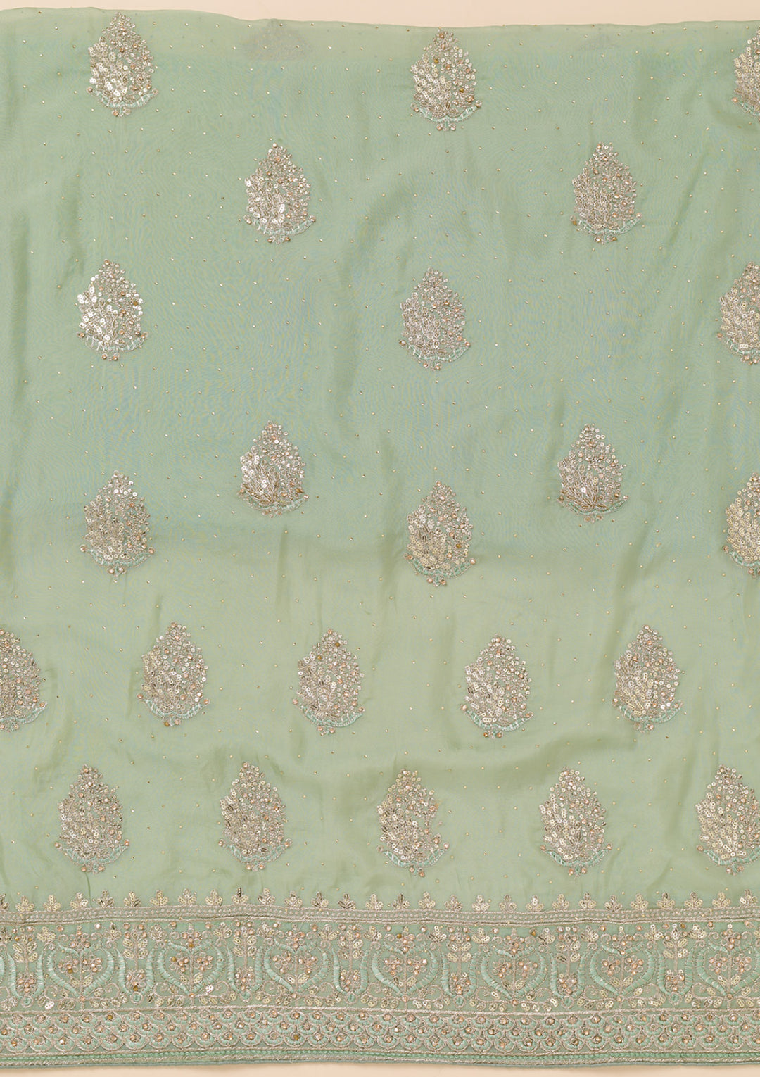 Pista Green Zariwork Semi Crepe Unstitched Salwar Suit