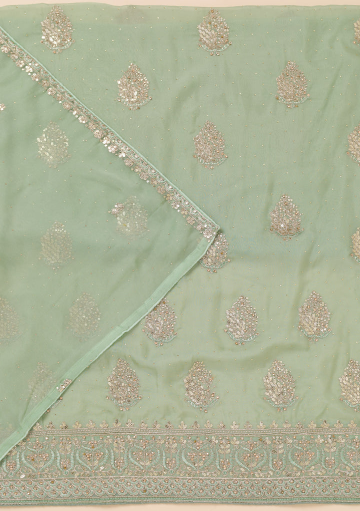Pista Green Zariwork Semi Crepe Unstitched Salwar Suit