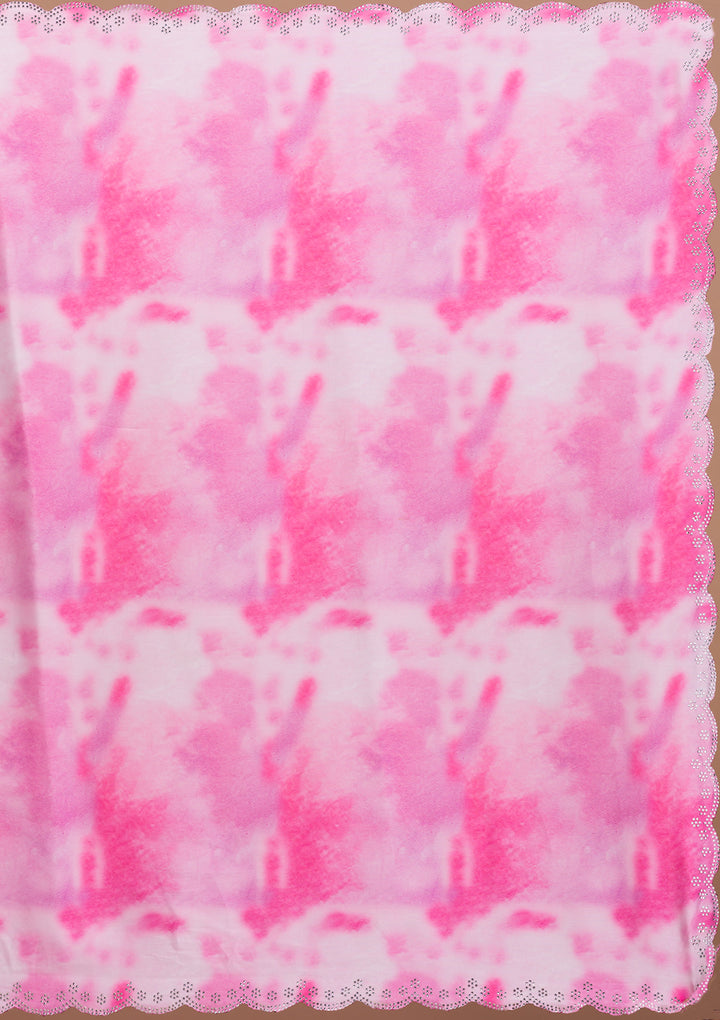 Pink Printed Satin Saree