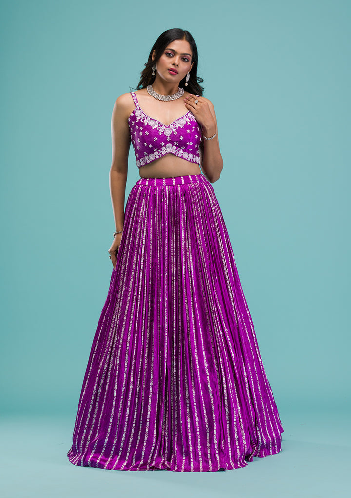 Purple Sequins Satin Readymade Lehenga