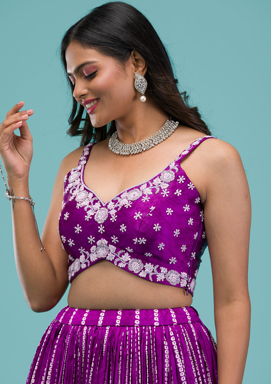 Purple Sequins Satin Readymade Lehenga