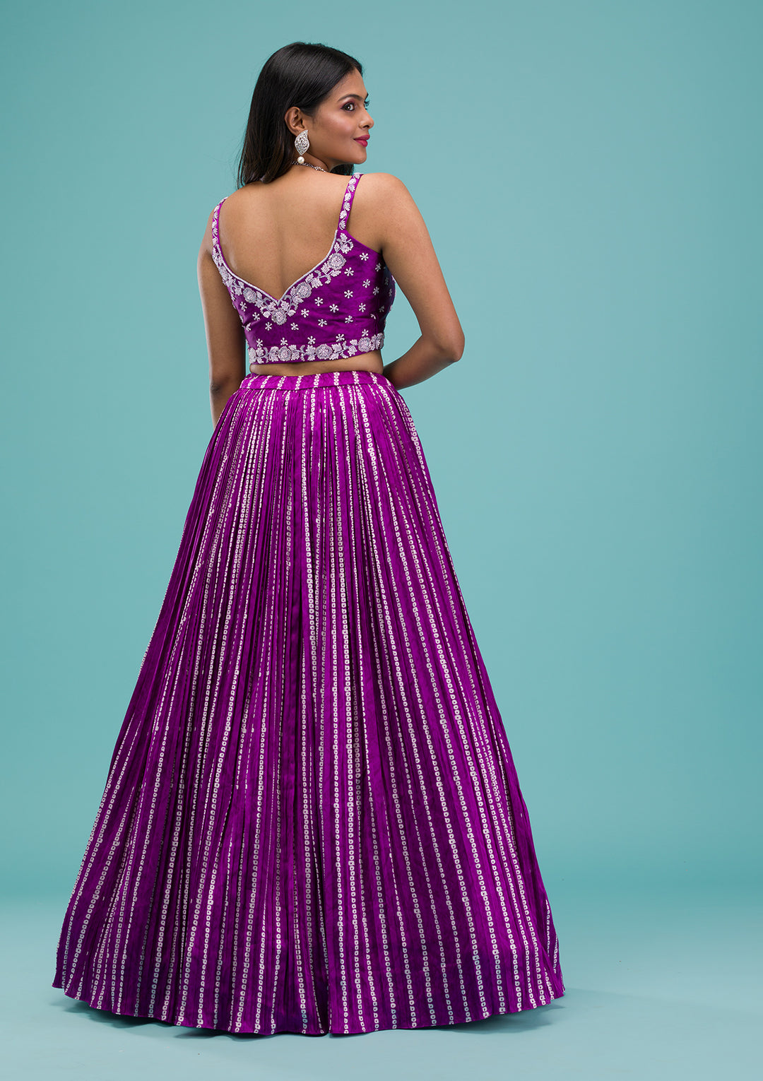 Purple Sequins Satin Readymade Lehenga